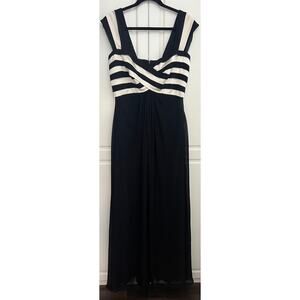 Tadashi Collection Black White Stripe Bodice Silk Maxi Dress Gown Size 12 NWT
